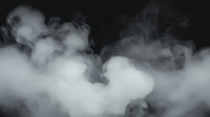 Gray swirling smoke isolated on black background creating a dramatic and mysterious atmosphere