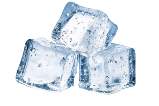Crystal clear ice cubes on transparency background png format white environment refreshing content