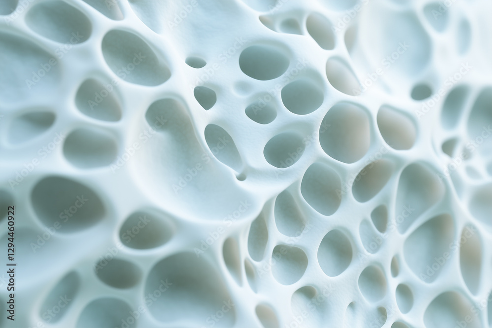 Poster close-up view of textured white material with unique holes and patterns displaying intricate structu