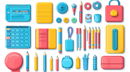 Back-to-school background with a modern flat design of school supplies and essentials