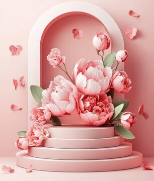 Ideal space for product display with spring-inspired aesthetics.