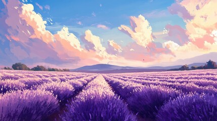 Fototapeta premium A field of lavender in full bloom under the summer sky
