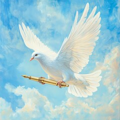 Obraz premium Symbolic Illustration of a White Dove Holding a Golden Pen Representing Journalism and Press Freedom