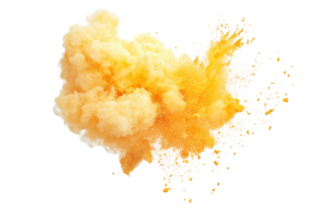 Vibrant yellow smoke burst on transparent background png format abstract visual art isolated environment high-impact concept