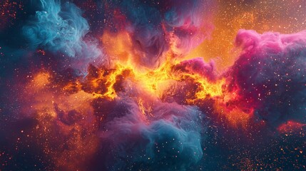 Vibrant Cosmic Nebula with Fiery Colors and Stellar Clouds