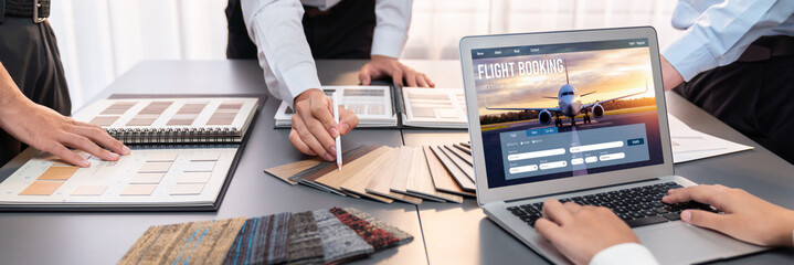 Online flight booking website provide brisk reservation system . Travel technology concept .