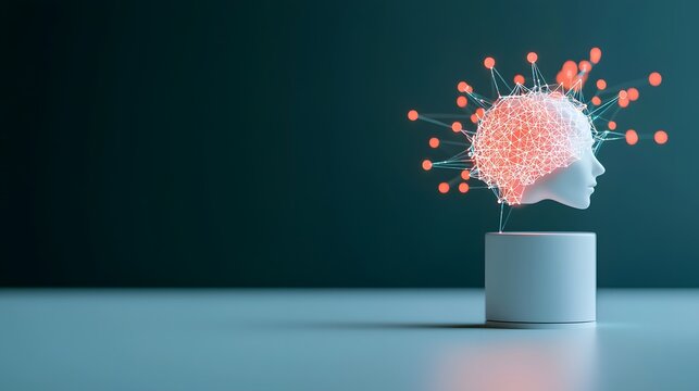 Surreal conceptual image of a human head with an exploding brain representing creativity and mental overload in art