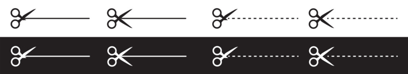 Open scissors line icon set