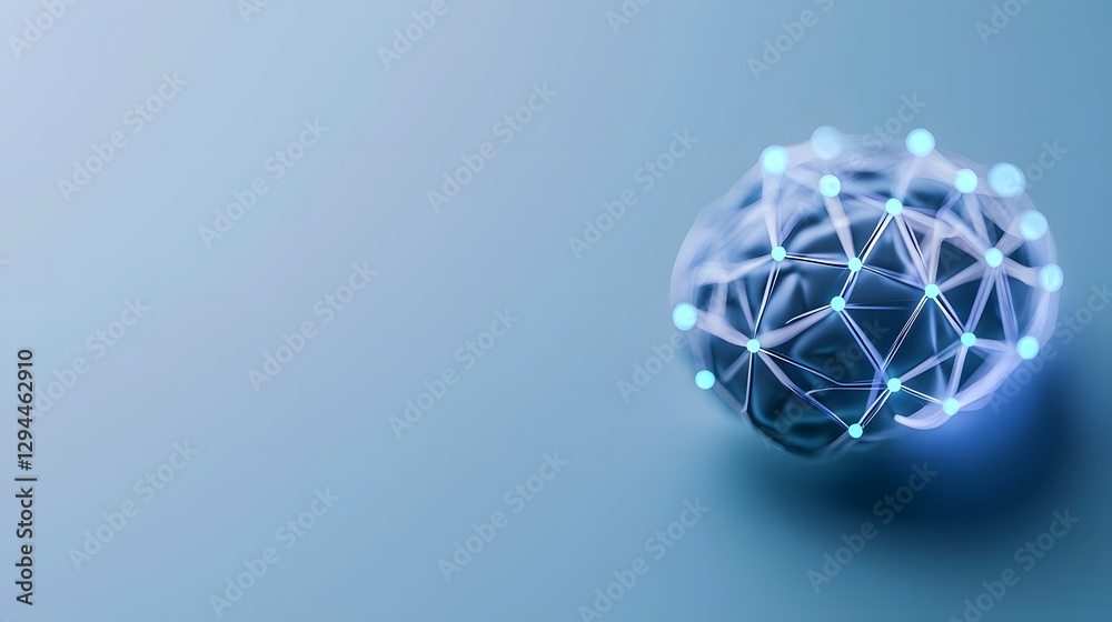 Poster abstract sphere surrounded by a network of blue dots representing connectivity and data flow in a di