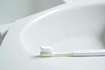 Daily dental care routine toothbrush on sink bathroom setting hygiene essentials clean environment close-up view