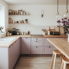 A modern and welcoming kitchen with a light aesthetic