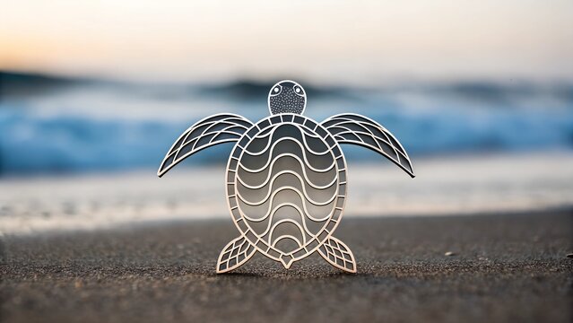 A sleek one-line representation of a turtle with waves forming its shell pattern.