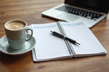 Coffee break writing notes at home office desk cozy workspace creative environment focused viewpoint