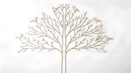 Fototapeta premium A simple one-line drawing of a tree with birds perched on its branches.