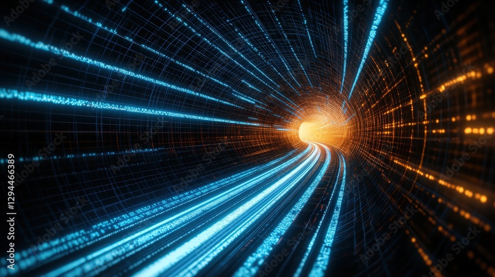 Poster futuristic tunnel with light trails creating a warp speed effect in high fidelity image representati