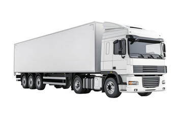 Transport truck on transparent background png freight vehicle in urban environment white cargo trailer viewpoint