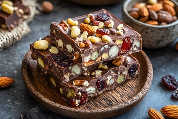 Handcrafted Chocolate Bars with Assorted Nuts and Dried Fruits for Indulgent Snacking Delight
