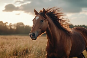 Obraz premium Brown Horse in Tall Grass