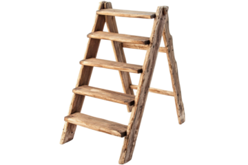 Rustic wooden ladder on transparent background png format high-quality image home decor minimalist style