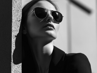Woman leaning on wall with sunglasses