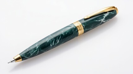 Naklejka premium A new, stylish green pen isolated on a white background, viewed from above.