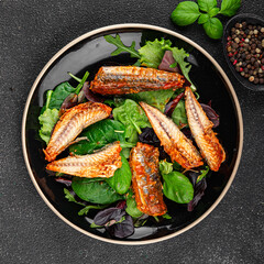 Mackerel tomato sauce canned fish seafood delicious gourmet food background on the table rustic food top view copy space keto and paleo diet vegetarian food pescetarian diet