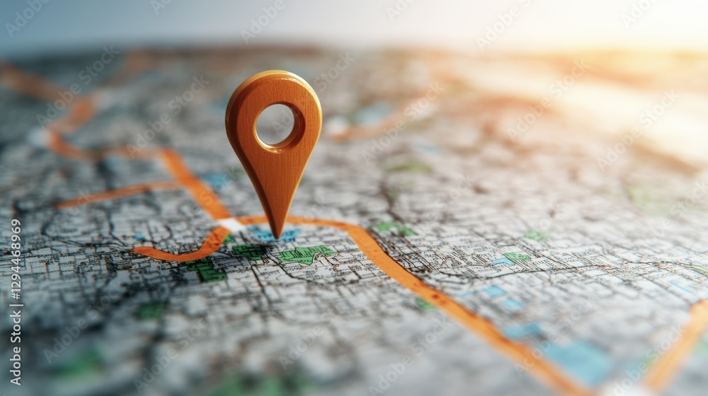 Poster map with a pin marking a location and text find your way for navigation and direction guidance