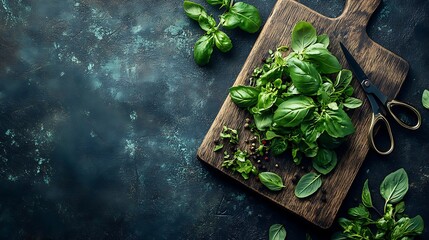 Freshly Picked Vibrant Herbs on a Flat Lay Surface