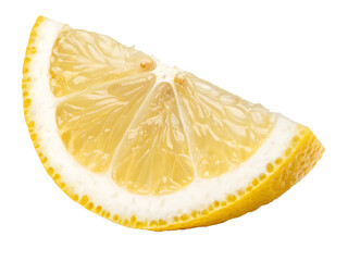 Close-up of a bright yellow lemon wedge  isolated on transparent background