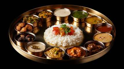  indian thali meal with rice and various curries tasty vegetarian and non vegetarian dishes food curry