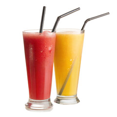 Fototapeta premium glass of juice and fruits, Refreshing Red and Yellow Fruit Smoothies in Glasses
