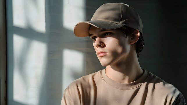 A Young Person Wearing a Cap Looking Thoughtfully to the Side