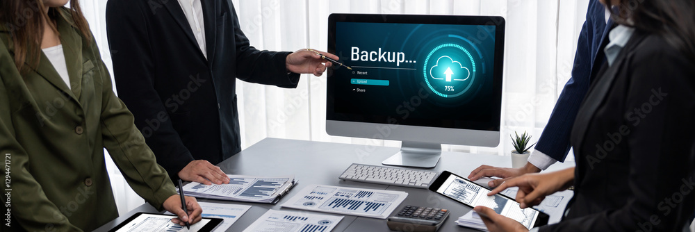Poster backup storage data internet technology business concept. database storage cloud technology file dat