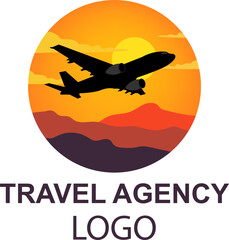 Travel plane Logo Design with open sky sun mountain and cloud