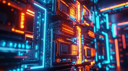 Futuristic Neon Tech Server Room - Abstract Digital Background