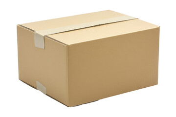 Brown cardboard box studio setting png image transparent background clean environment front view minimalist design