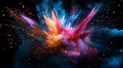 Vibrant Color Explosion with Bright Particles and Smoke Effects