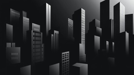 Fototapeta premium Monochrome skyline of geometric skyscrapers at night