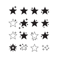 shiny black star sparkle stripe icons set silhouette vector flat design outline illustrations