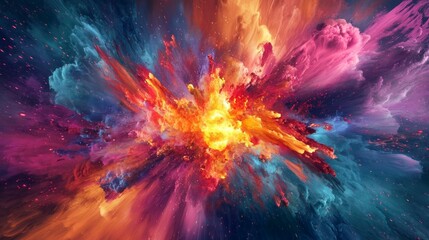 Colorful Abstract Explosion of Light and Energy in Cosmic Space