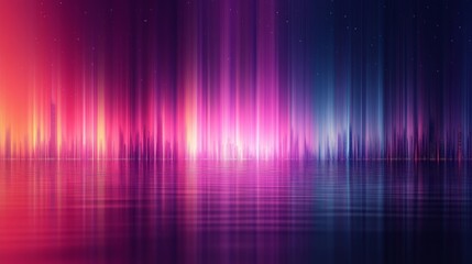 Fototapeta premium Vibrant neon skyline reflection with gradient lights and starry night sky