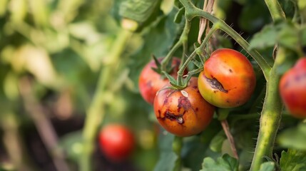 Rotting Tomatoes on a Vine in Garden 