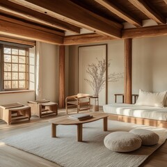 A Minimalist Interior Showroom Illustrates a Contemporary Living Room Scene