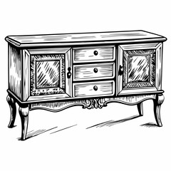 Fototapeta premium Vintage Wooden Sideboard Illustration Classic Furniture Design in Detailed Vector Art