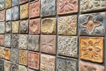 Colorful decorative tiles with intricate designs arranged in a captivating pattern on a wall