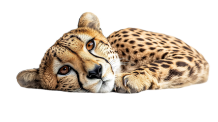 Resting cheetah posing gracefully studio setting wildlife portrait isolated environment close-up viewpoint animal beauty