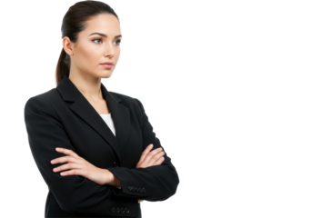 Isolated Pensive Businesswoman with Arms Crossed