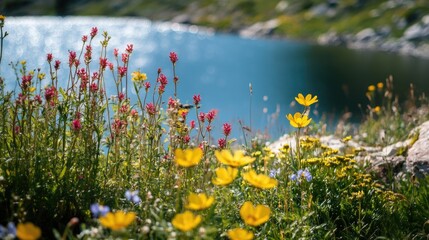 Fototapeta premium Wildflower Field Near Water
