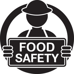 Food Safety Awareness Icon with Worker Holding Sign