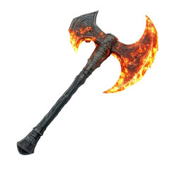 Naklejka premium Mystical Glowing Axe in Fiery Battle Scene with Magical Elements. Fantasy art and game design.